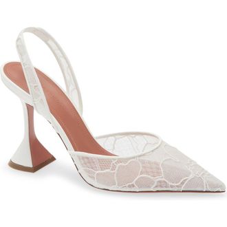 Amina Muaddi Holli Lace Slingback Pump in Ivory at Nordstrom, Size 10.5Us