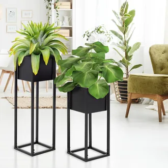 ML Design Ml-design Juego De 2 Soportes De Metal Para Macetas 21 X 50/70 X 21 Cm Negro Estante De Exhibici&oacute;n Para Plantas Soporte Flores Creativo Moderno Resist
