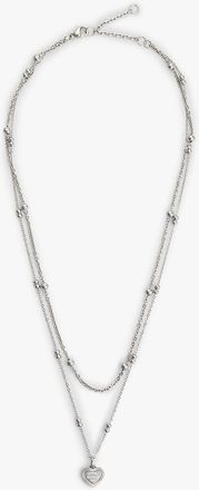 Tommy Hilfiger Womens Heart Charm Double-Layered Necklace - Grey