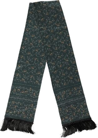 Dolce & Gabbana Silk Floral Pattern Fringed Scarf - Green