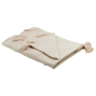 Beliani Beliani - Manta De Algod&oacute;n Beige Claro 130 X 180 Cm Patr&oacute;n Geom&eacute;trico Dormitorio Guna