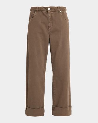 Brunello Cucinelli Low-Rise Super Stretch Bull Straight-Leg Paper Bag Jeans