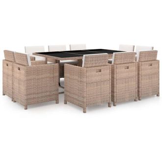 vidaXL Set da Pranzo da Giardino 11 pz con Cuscini in Polyrattan Beige - Vidaxl