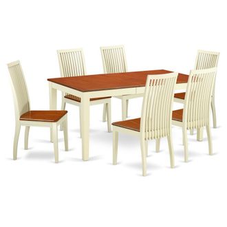 East West Furniture Dining Room Set Buttermilk & Cherry, NIIP7-BMK-W