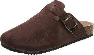 Generic Suede Clogs for Women Men, Leather Footbed Sandals, Arch Support Clogs and Mules, Adjustable Straps Coffee