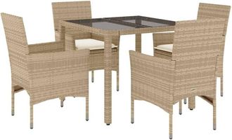 vidaXL Vidaxl - Set Comedor Jard&iacute;n 5 Pzas Cojines Rat&aacute;n Sint&eacute;tico Vidrio Beige