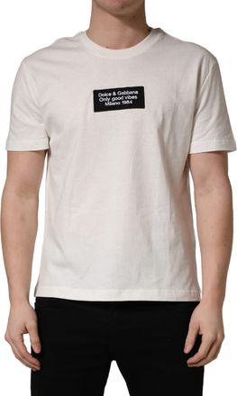 Dolce & Gabbana White Logo Patch Cotton Men Crew Neck Mens T-shirt