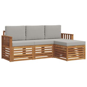 vidaXL Conjunto De Sof&aacute;s De Exterior 4 Pcs Gris Natural Y Claro Vidaxl