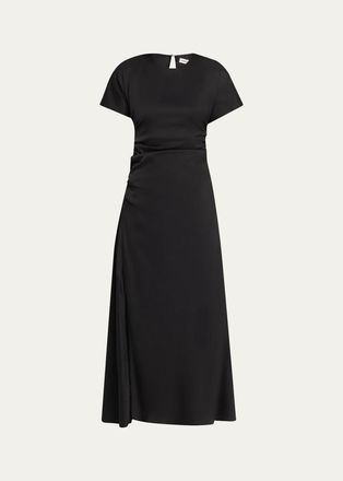 SIMKHAI Marabella Ruched Satin Midi Dress