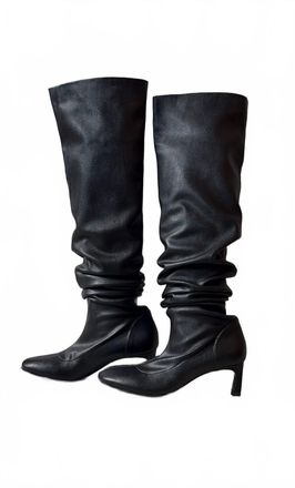 Tela Womens Leather Heeled Boots In Macob Black