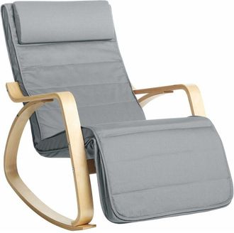 Songmics Silla Mecedora con Apoyabrazos de Madera de Abedul, Silla Mecedora con Reposapiés Ajustable en 5 Posiciones, Capacidad de Carga Máxima 150 kg