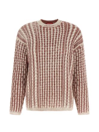 Diesel Textured Knit Sweater With Vertical And Cable Stripes