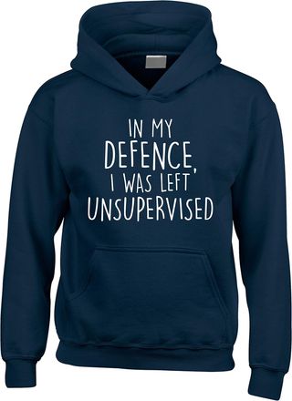 Edward Sinclair | In My Defence | I Was Left Unsupervised | Hoodie | White Print | LARGE | Navy