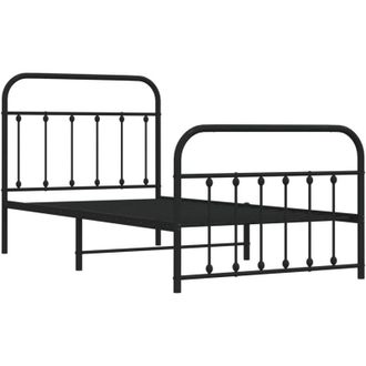 vidaXL Metal Bed Frame without Mattress with Footboard Black 100x190cm Vidaxl