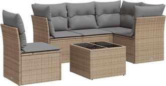 vidaXL Juego De Sof&aacute;s Jard&iacute;n Con Cojines 6 Pzas Rat&aacute;n Sint&eacute;tico Beige Vidaxl