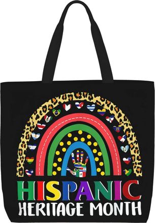 Generic Women Handbag National Hispanic Heritage Month Rainbow All Countries Flags Women Beach Bag Retro Folding Beach Travel Bags, For School, Daily, Birthda