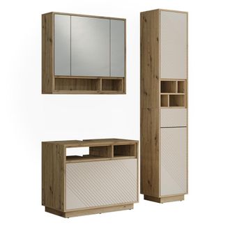 Vicco Conjunto De Muebles De Ba&ntilde;o Beatrice, Cachemira/roble Artesanal, Lote De 3, Vicco