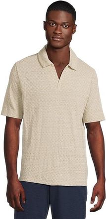 Johnston & Murphy Basket Weave V-Neck Polo Mens Short Sleeve Knit Tan : 2XL, Cotton/Polyester