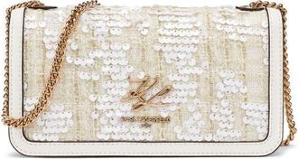 Karl Lagerfeld Kosette Boucle+Sequins Crossbody in Winter White at Nordstrom