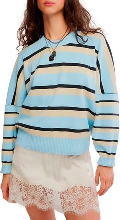 Free People Alma Striped Pullover Sweater in Ice Blue Combo at Nordstrom, Size X-Large