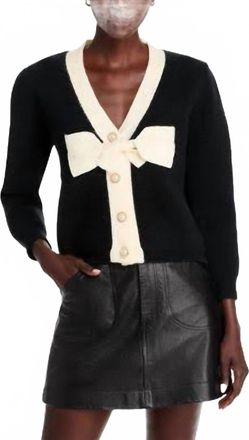 Stellah Womens Bow Contrast Cardigan In Black With White Bow And Trim