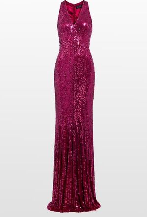 Jenny Packham Black Flower Sequined V-Neck Maxi Dress in Merlot at Nordstrom, Size 12 Uk