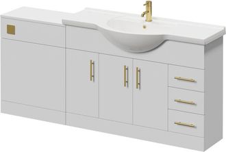 Alexander James Alexander James Cento Gloss White 1800mm 3 Door Vanity Unit Toilet Suite - 1800mm - Brushed Brass 96mm Knurled Bar HandleWithout James Toilet Pan