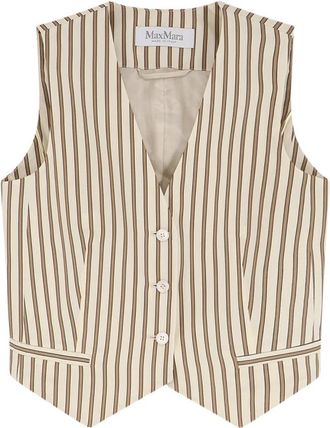 Max Mara Gestreept gilet van katoen en zijde - Dames - Gillet - Beige - XS - Katoen - Kostuums