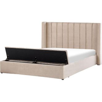 Beliani Velvet eu Super King Size Bed Frame Tufted 6ft Storage Bench Beige Noyers