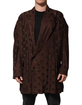 Dolce & Gabbana Mens Brown Polyester Logo Monogram Coat Jacket Clothing