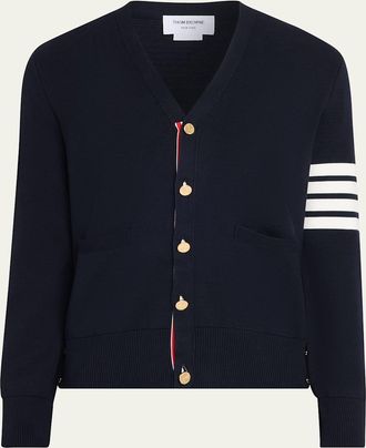 Thom Browne Mens Milano Stitch V Neck Cardigan In Cotton W 4 Bar Stripe