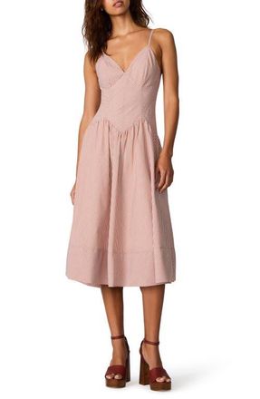 Steve Madden Una Stripe Seersucker Midi Dress in Caramel Cafe at Nordstrom, Size 14