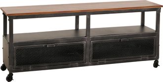 Hhg Hhg - Nunca Usado] Tablero Bajo 079, Soporte Tv, Ruedas 2 Compartimentos, Estructura 3d Metal Retro Industrial Madera 55x130x36cm, Negro, Marr&oacute;n