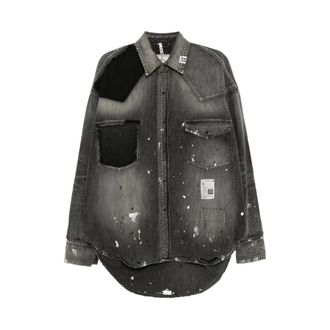 Miharayasuhiro Denim Shirts, male, Black, Size: XS Black Button-Front Shirt with Chest Pocket