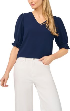 CeCe by Cynthia Steffe Ruffle Cuff Crepe Blouse in Classic Navy at Nordstrom, Size X-Small