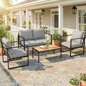 OUTSUNNY Outdoor Garden Furniture Set, 4 Piece Patio Furniture in Grey