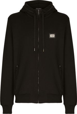 Dolce & Gabbana Logo Plaque Cotton Zip-Up Hoodie - Mens - Cotton
