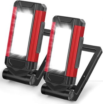 OEM Lampara De Taller Led - Cob Y Linterna Led - Luz Roja De Emergencia - Base Magnetica Giratoria - Recargable Por Usb C - 1000 Lm - 2 Unidades