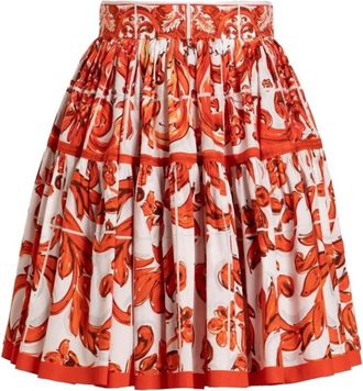 Dolce & Gabbana Red Printed Midi Skirt