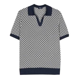 Drumohr Polo Shirts, male, Blue, Size: XL Cotton Linen Biscotti Skipper Polo
