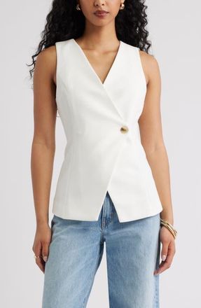 Open Edit Icon Twill Asymmetric Button Vest in Ivory at Nordstrom, Size Xx-Small