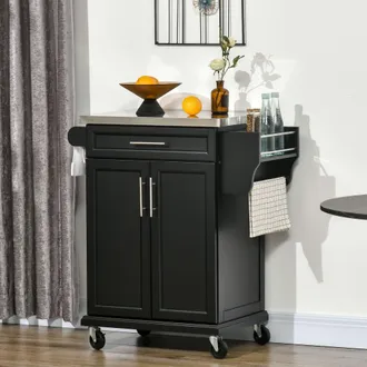HOMCOM Rolling Kitchen Cart Storage Trolley with Drawer Towel Rail Steel in Black