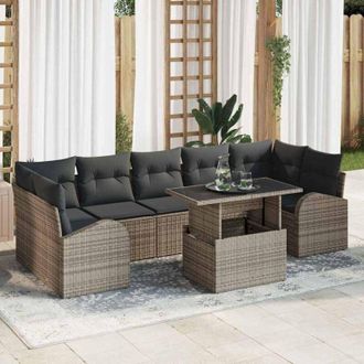 vidaXL Conjunto De Sof&aacute; De Jard&iacute;n Con Coj&iacute;n 8 Pcs Gris Polirat&aacute;n Vidaxl