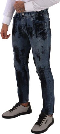 Dolce & Gabbana Mens Blue Black Cotton Skinny Denim Jeans Elastane Clothing