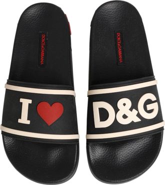 Dolce & Gabbana Womens Black Rubber Slides Sandals Beachwear Shoes