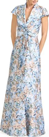 Sachin & Babi Etienne Floral Print Mikado Gown in Watercolor Gernaium at Nordstrom, Size 12