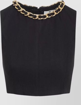 Elisabetta Franchi linen crop top chain detail sleeveless