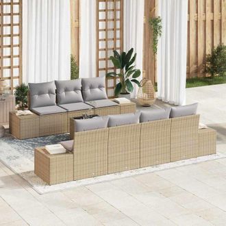 vidaXL Conjunto De Sof&aacute; De Jard&iacute;n 8 Pcs Beige Polirat&aacute;n Vidaxl