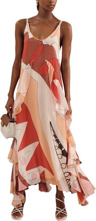 Reiss Petite Sasha Printed Ruffle Trim Maxi Dress