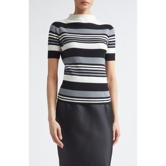 Emilia Wickstead Toma Merino Wool Knit Top in Grey Black White Stripe at Nordstrom, Size X-Large
